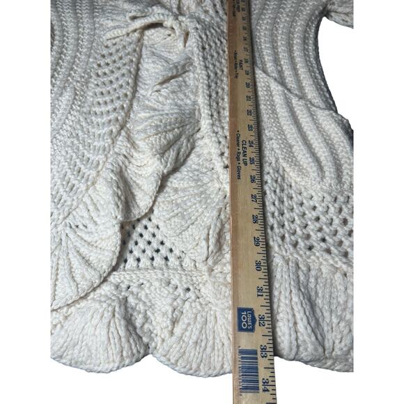 Hand Knit by Dollie Boho Ruffle Knit Cardigan Sweater M Merino Wool Cashmere - Picture 5 of 10